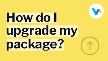 How do I upgrade my package? text on yellow background with upward arrow icon and V4 logo.