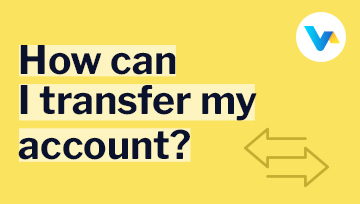 The image shows the text 'How can I transfer my account?' with the V4 Consumer logo and two yellow directional arrows.