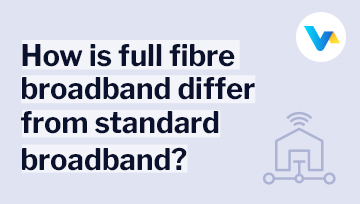 Question asking the difference between full fibre broadband and standard broadband with house and network icon