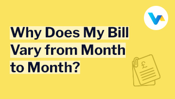 Why does my bill vary from month to month? text on yellow background with an icon of layered billing documents and a pound sign.
