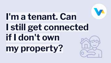 The image reflects a tenant seeking broadband connection with V4 Consumer, featuring a house and key icon representing rented property access.
