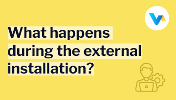 Text reads “What happens during the external installation?” with an icon of a technician and gear, representing fibre setup at your home.