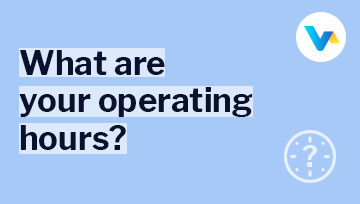 Text reads: ‘What are your operating hours?’ with a clock icon displaying a question mark, representing uncertainty about availability.