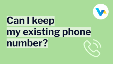 Text reads ‘Can I keep my existing phone number?’ with a phone handset icon, illustrating continuity of contact.
