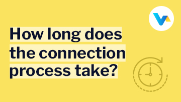 Text reads ‘How long does the connection process take?’ with a clock icon, illustrating broadband setup duration.