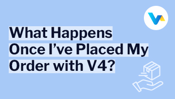 What happens after placing a V4 order — icon of a delivery box and receiving hand symbolises seamless setup