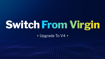 Text says “Switch from Virgin – Upgrade to V4”, visualising a smooth broadband transition from Virgin to V4’s upgraded service.