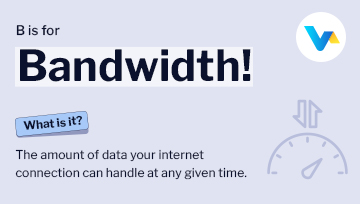 Illustration defining bandwidth as internet data capacity with V4 Consumer branding