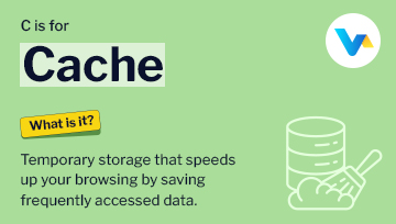 Illustration defining cache as temporary data storage with V4 Consumer branding