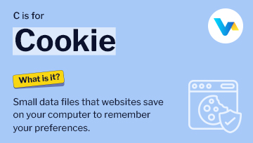 Illustration explaining website cookies as small preference-saving data files with V4 branding