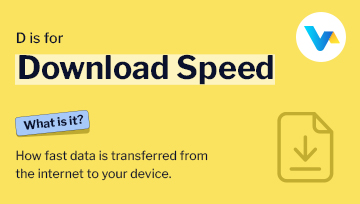 Illustration explaining download speed as data transfer rate to your device with V4 branding