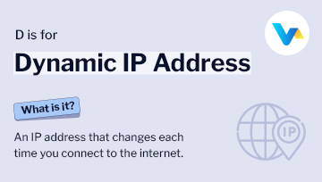 Illustration showing a dynamic IP address changing internet location with V4 Consumer branding