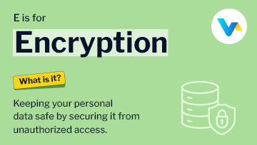 Illustration explaining encryption as data protection with a lock and database icon under V4 Consumer branding