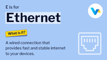 Illustration explaining Ethernet as a wired internet connection with V4 Consumer branding