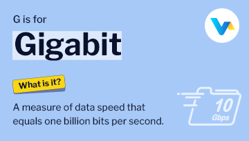 Illustration showing Gigabit as a fast internet speed unit with 10 Gbps folder icon and V4 branding