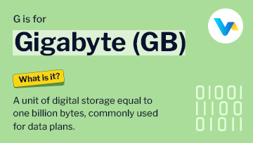 Illustration showing Gigabyte (GB) as digital storage with binary code and V4 Consumer branding
