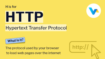 Illustration explaining HTTP protocol with address bar and mouse cursor icon and V4 branding