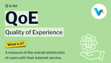 Illustration showing a gear and globe above a hand, symbolising internet service quality and user satisfaction (QoE).