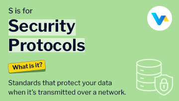  Glossary banner for security protocols showing a server stack and shield with lock, symbolizing protected network data transfer. 