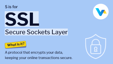 SSL glossary banner showing a shield with a padlock icon, representing online data encryption and secure communication.