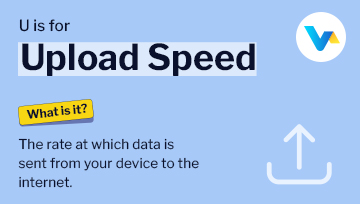  Glossary banner showing upload icon representing the speed at which data is sent from a device to the internet.