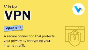 Glossary banner for VPN showing a browser window with a padlock, symbolizing encrypted and secure online connections.